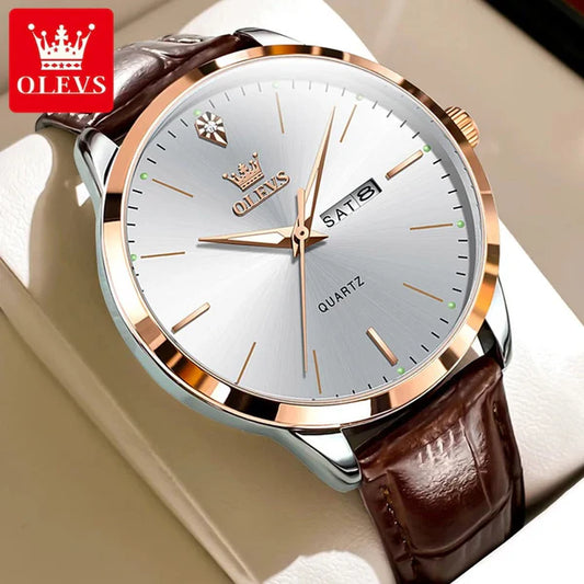 OLEVS Fashion Business Brand Original Men Watches Leather Strap